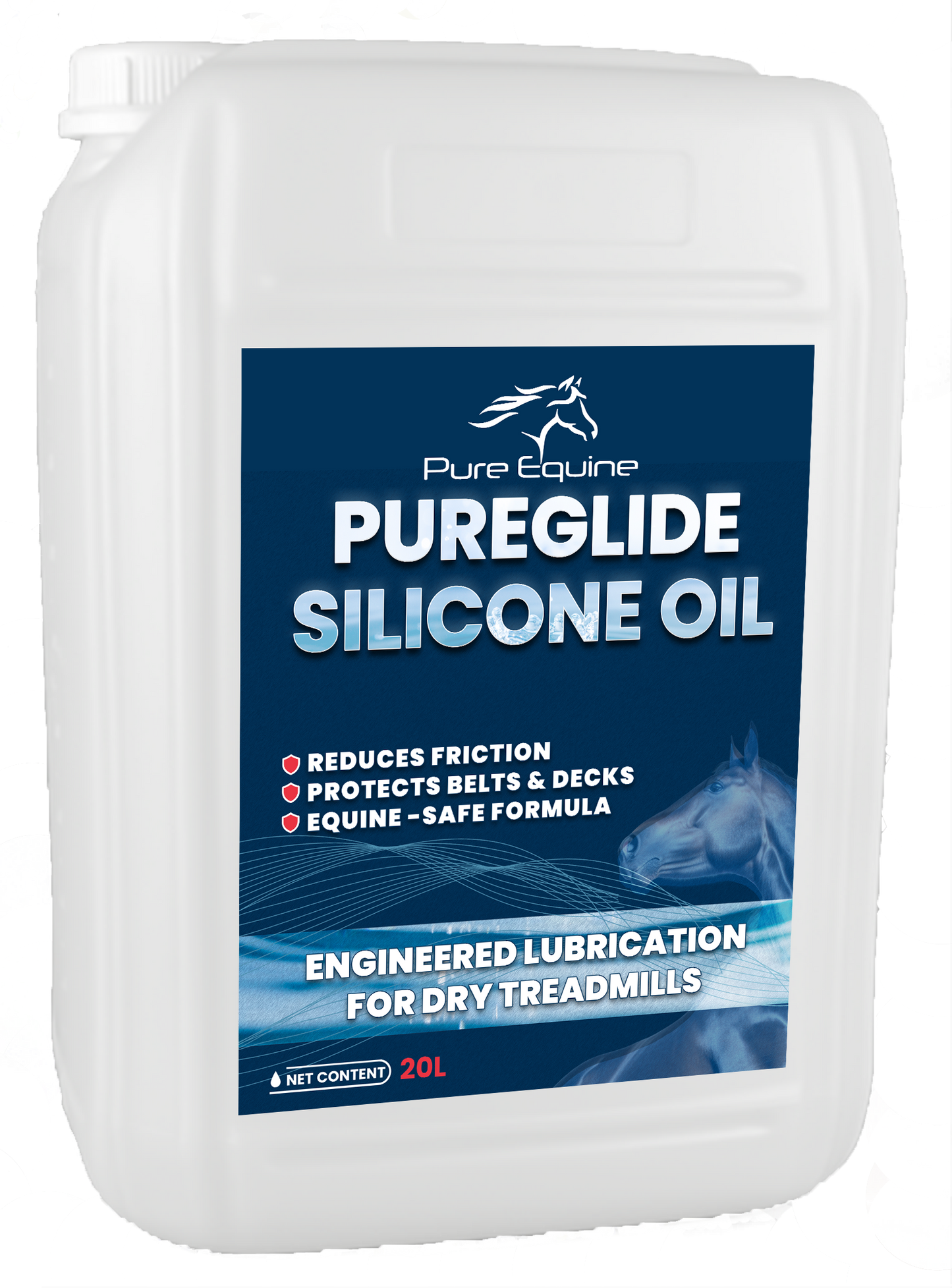 Pure Equine Pureglide Silicone Oil 20L – equine-safe treadmill belt lubricant reducing friction and protecting decks