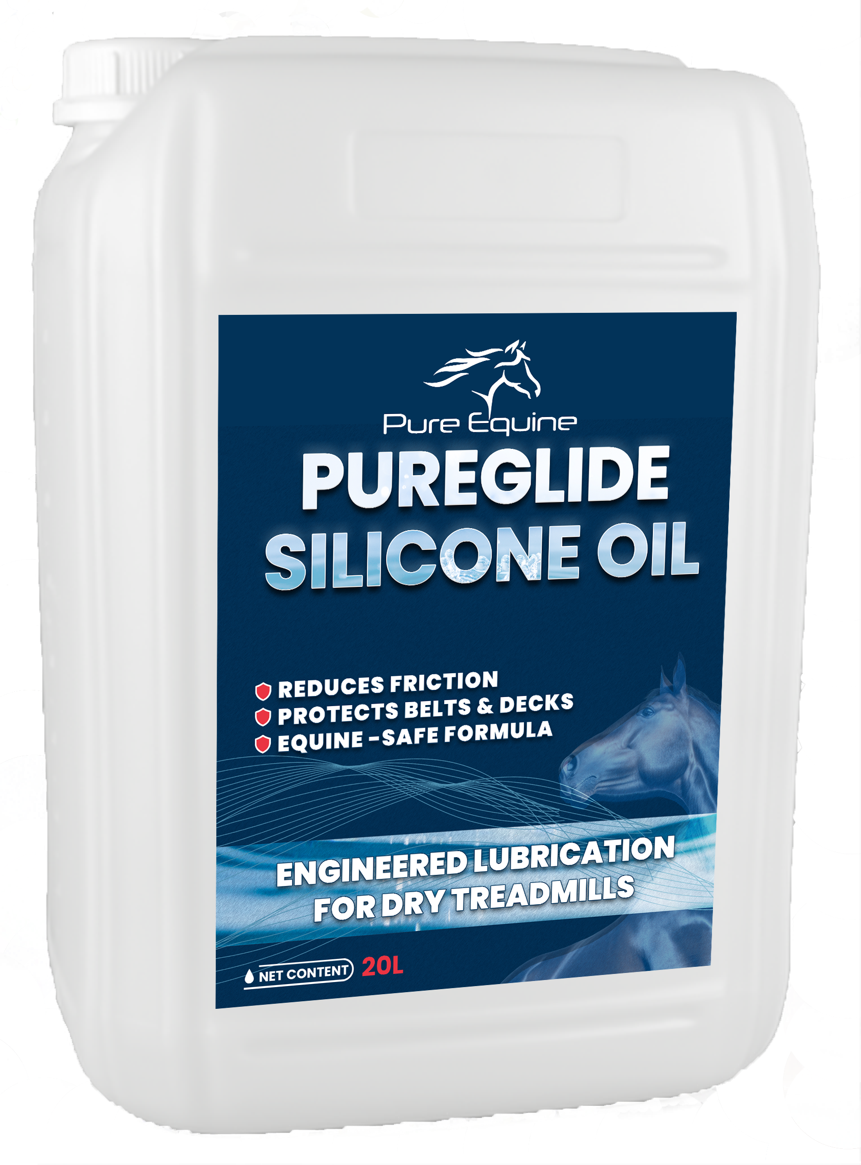 Pure Equine Pureglide Silicone Oil 20L – equine-safe treadmill belt lubricant reducing friction and protecting decks